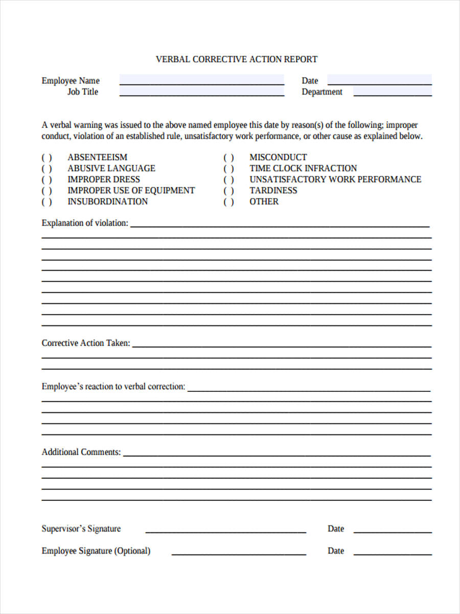 Safety Corrective Action Form Template