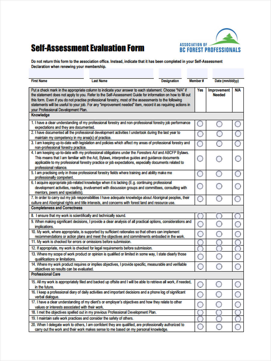 self assessment review form