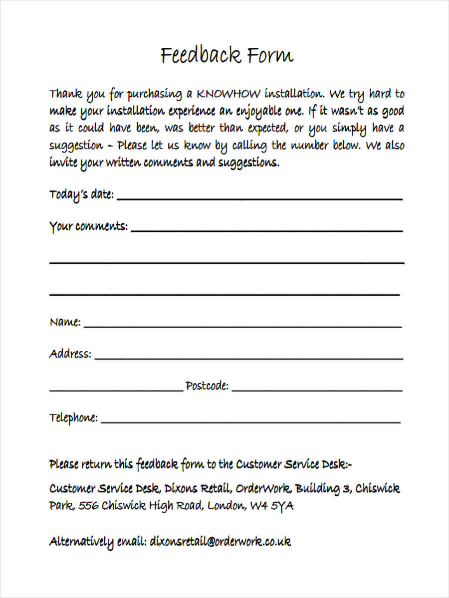 service desk feedback form
