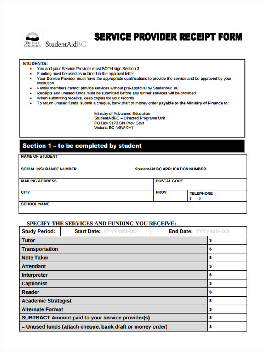 FREE 7 Service Receipt Forms In PDF