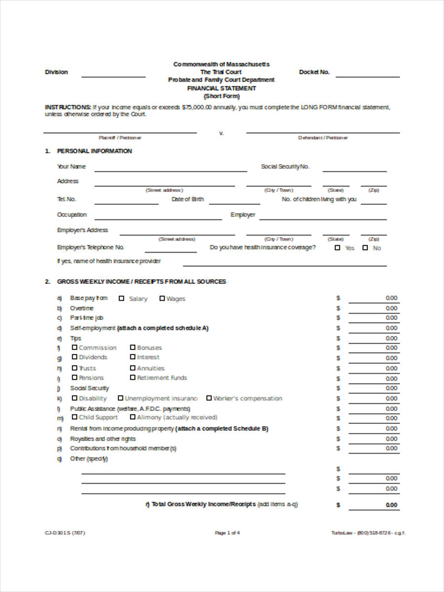 Free 21 Sample Financial Statement Forms In Pdf Ms Word Excel