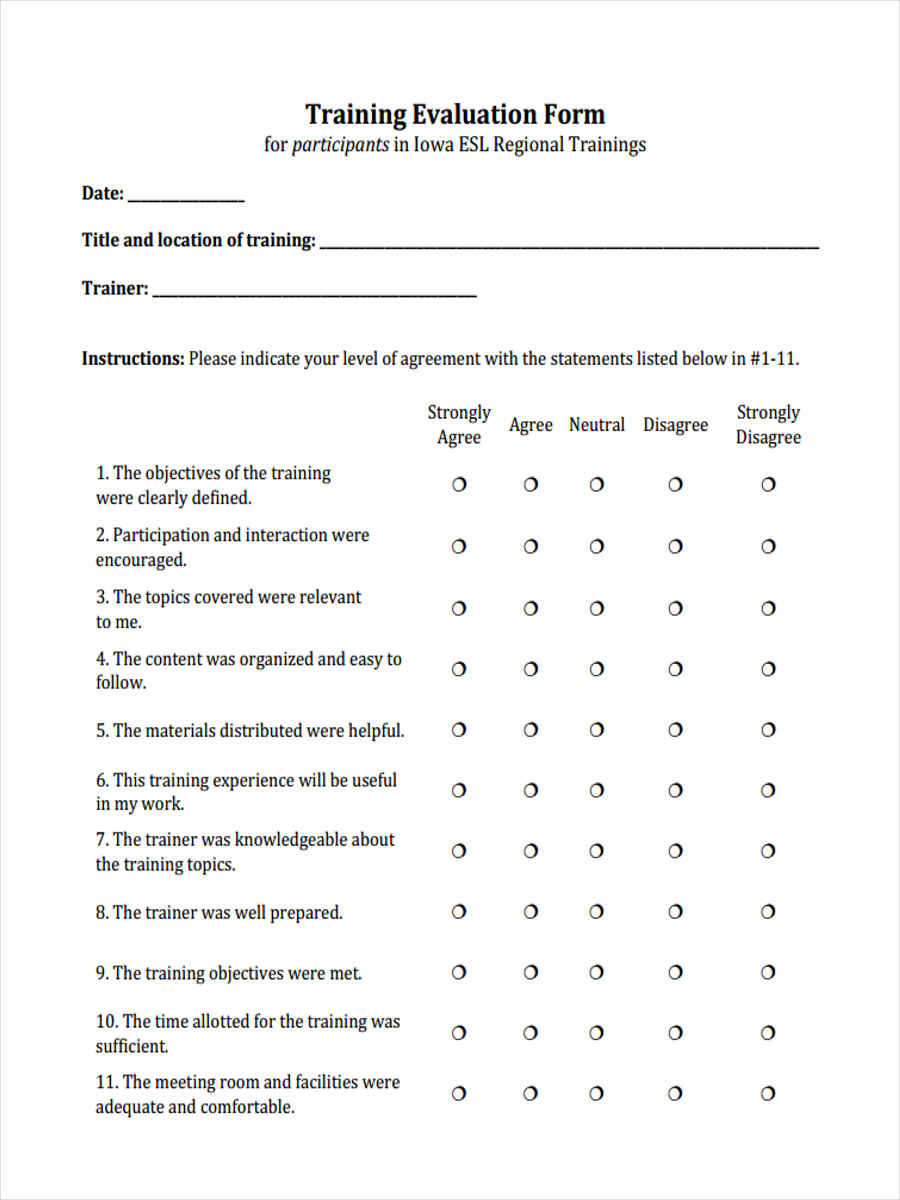 Examples Of Feedback Forms For Training