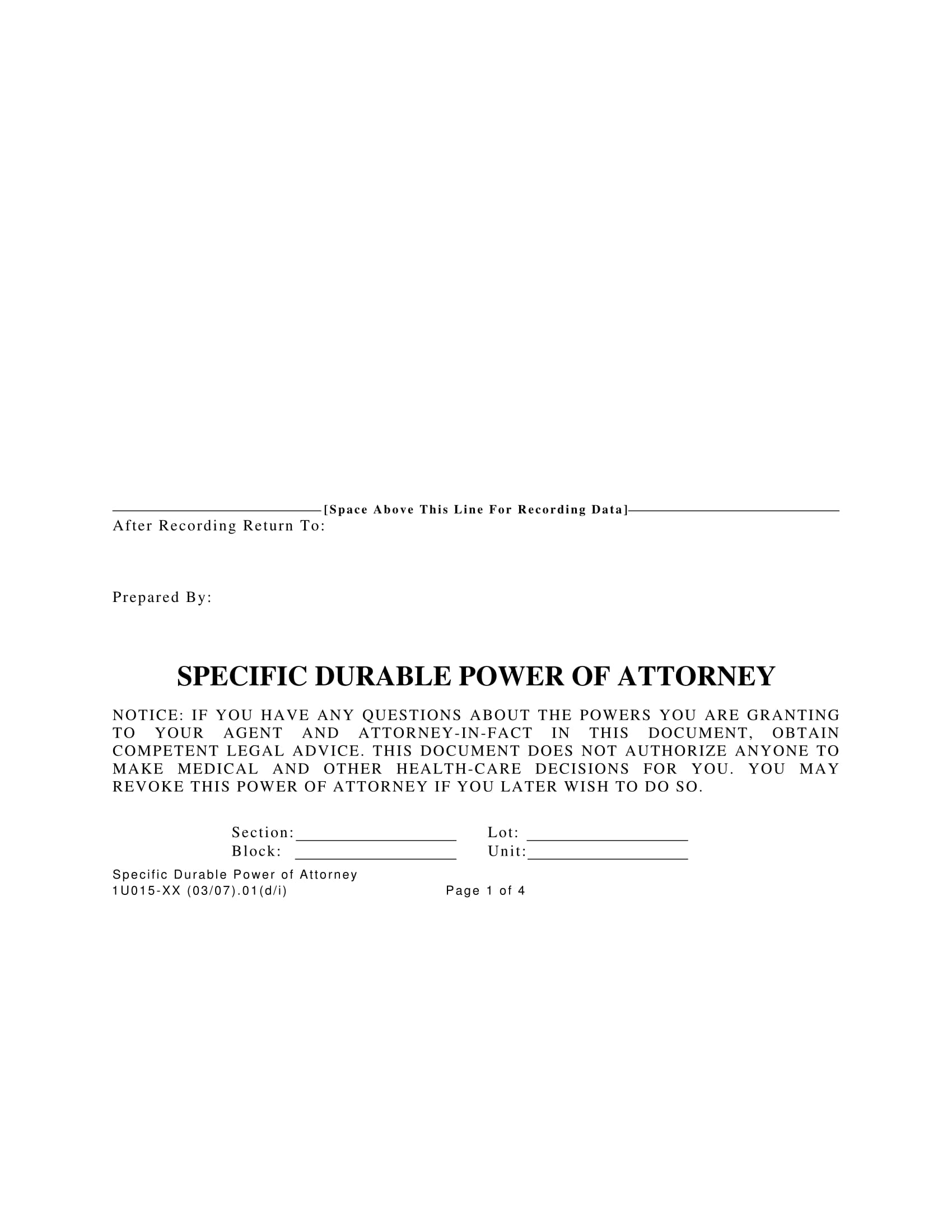 specific durable power of attorney 1
