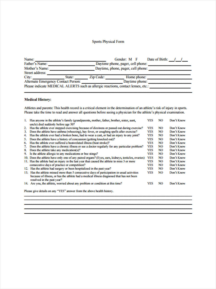 FREE 9+ Sample Printable Physical Forms in PDF