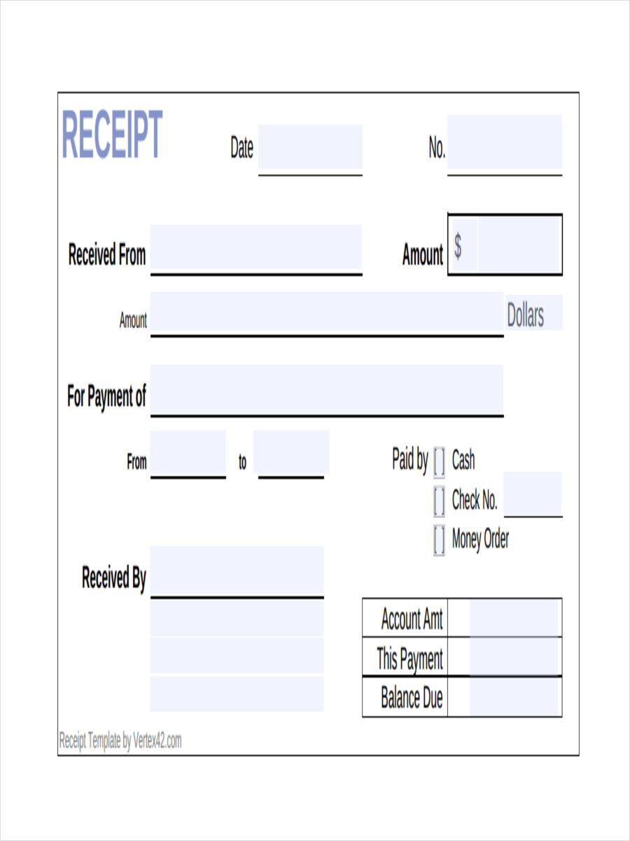 FREE 7+ Standard Receipt Forms in PDF | Ms Word | Excel