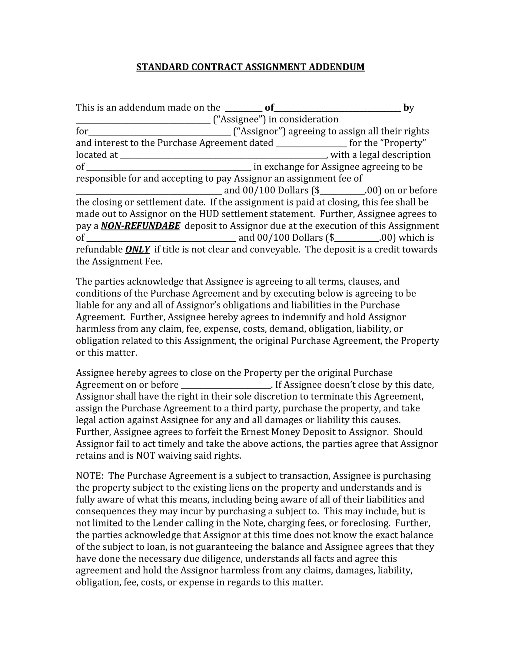 standard contract assignment form 1