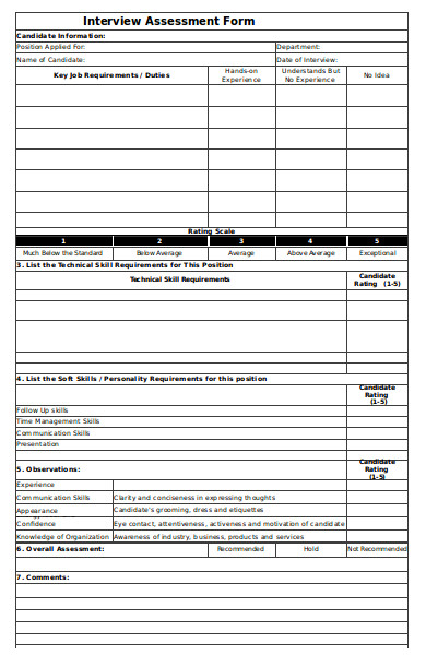 standard interview assessment form