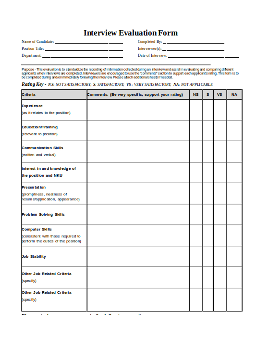 standard interview evaluation