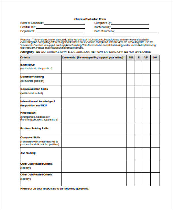 standard interview skills evaluation form