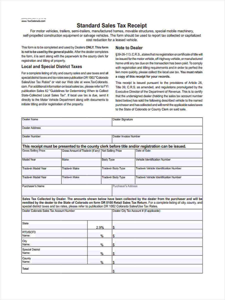 FREE 7+ Standard Receipt Forms in PDF Ms Word Excel