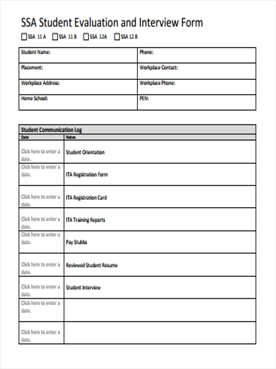 student interview evaluation form