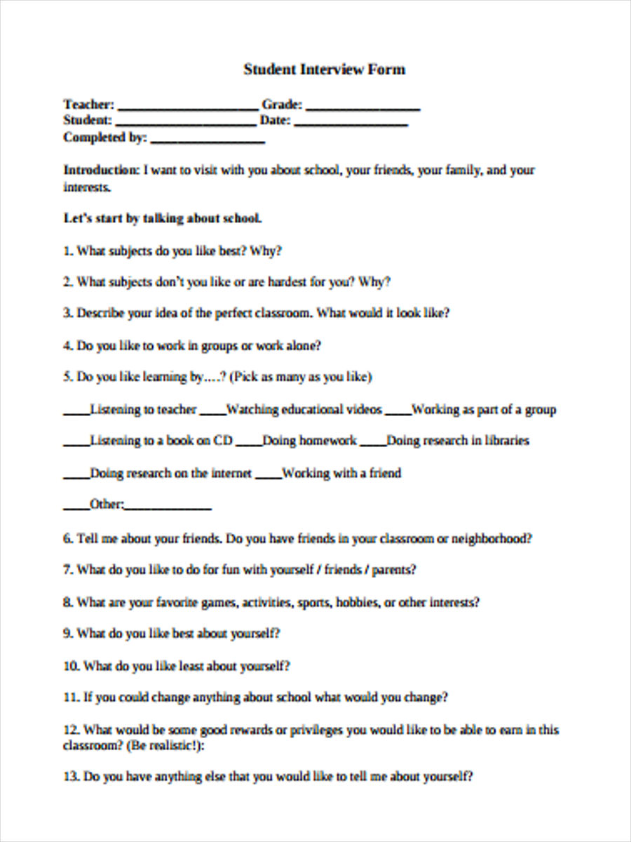 student interview form in pdf