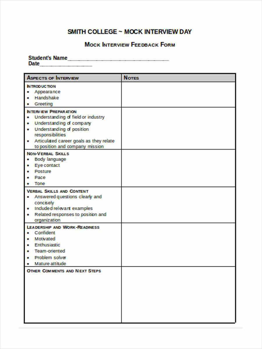 Free 17 Interview Feedback Forms In Pdf