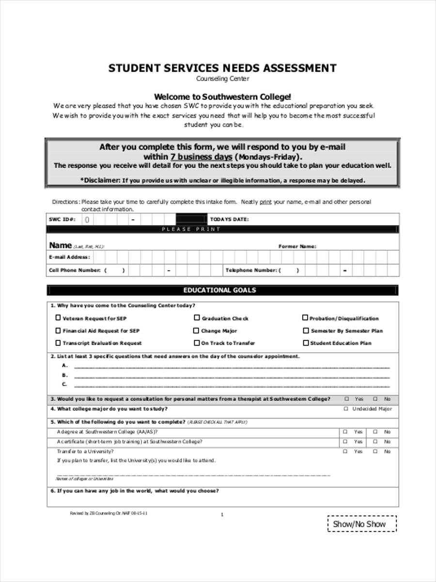 student services intake form