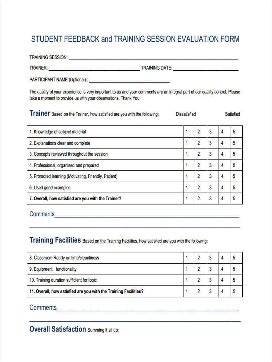 Sample Feedback Form For Training Session Classles Democracy