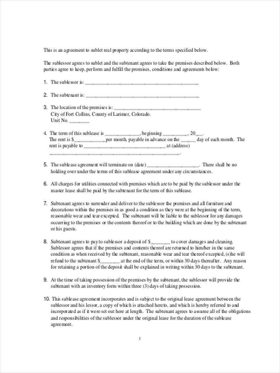 sublease form