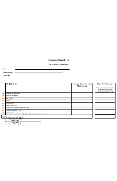 summary budget form