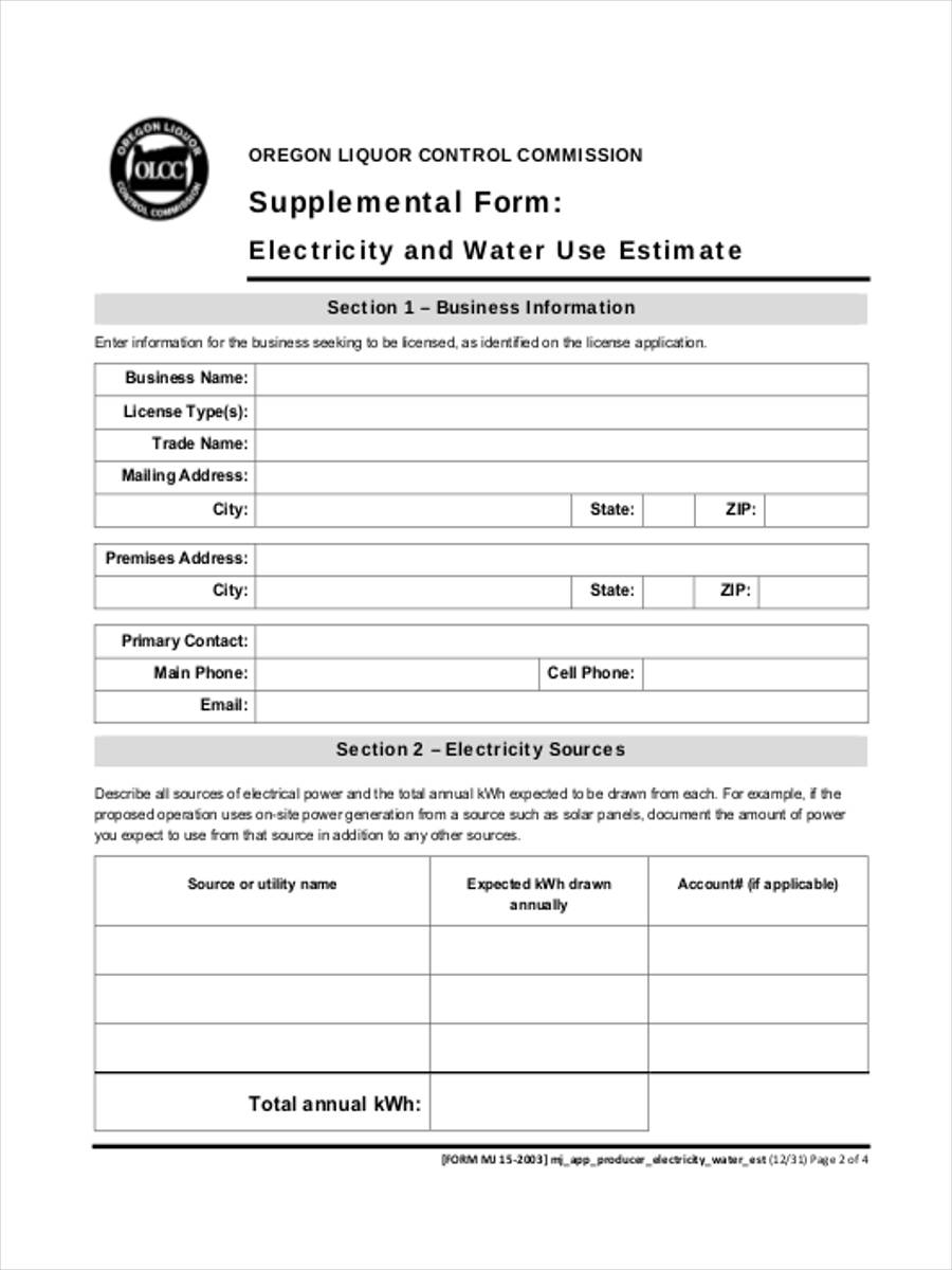 supplemental estimate form