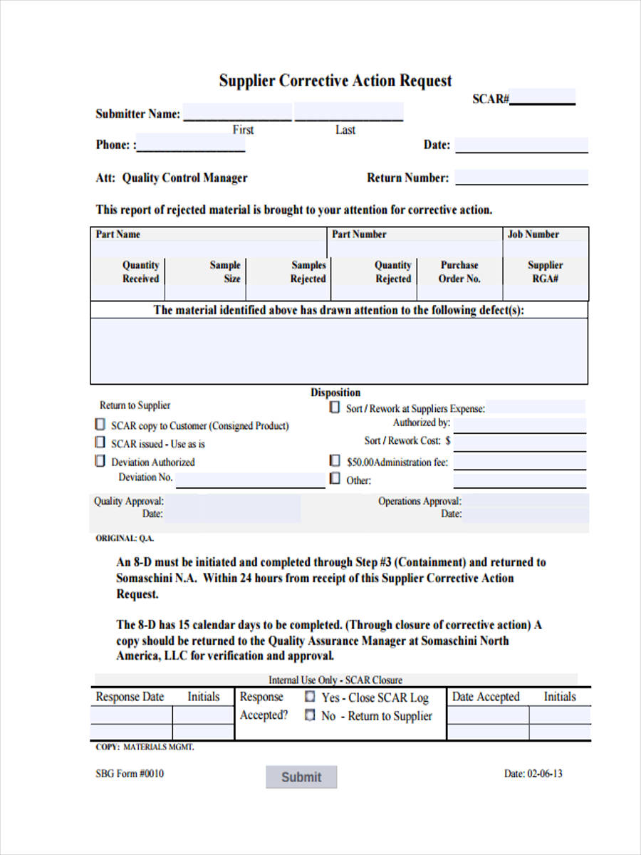 Manufacturing Corrective Action Form