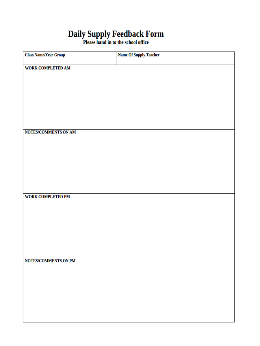supply teacher feedback form
