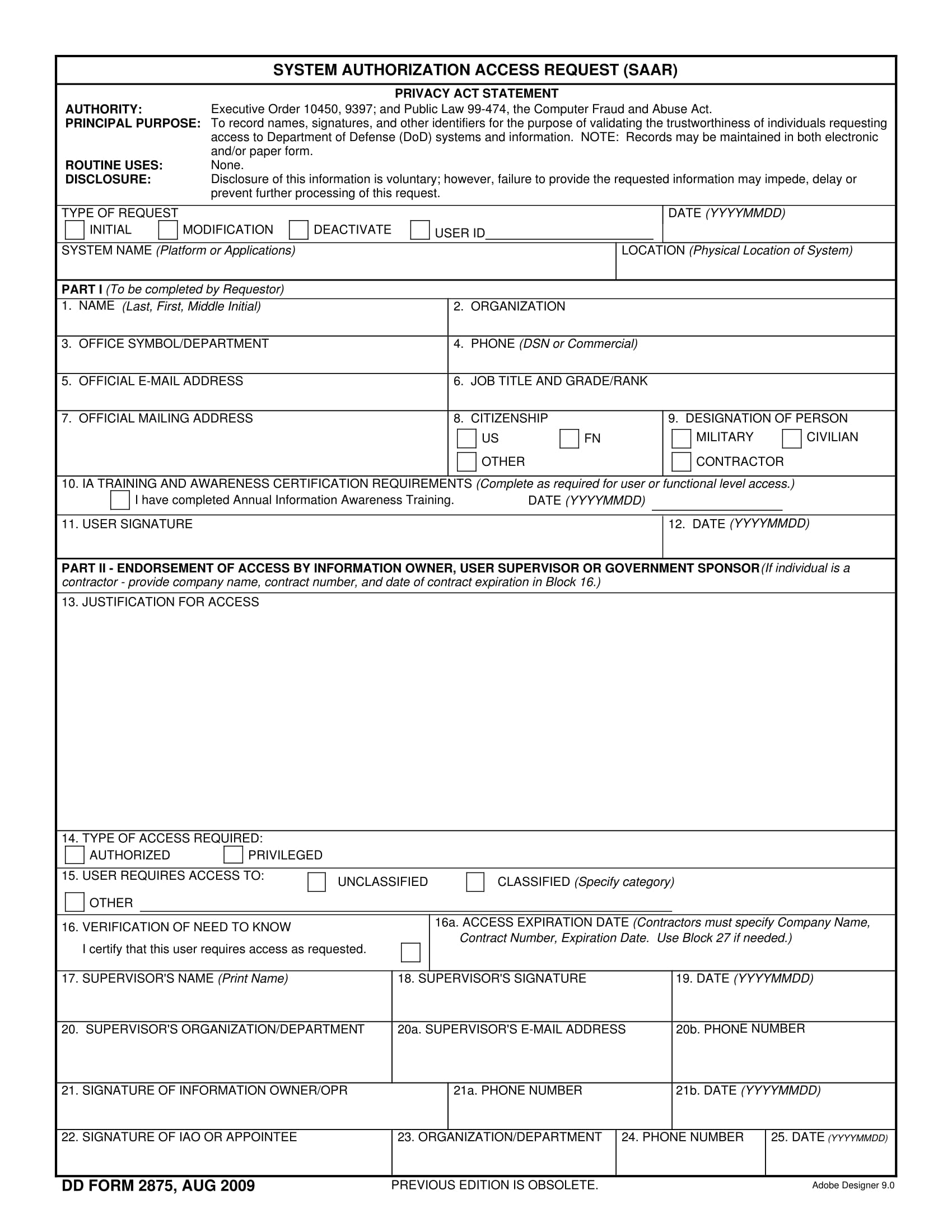system authorization access request form
