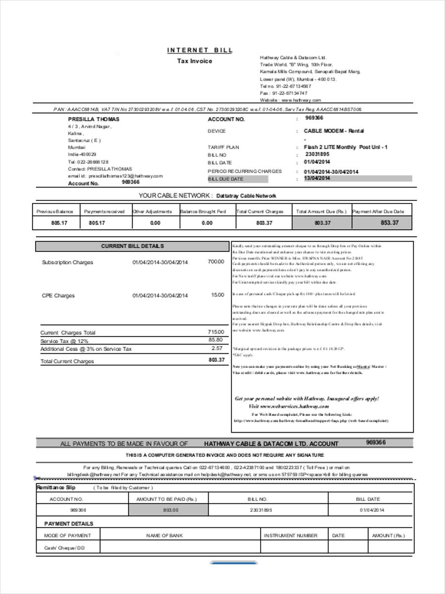 tax invoice sample