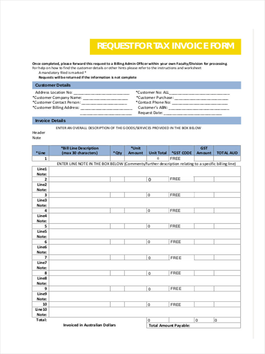 tax invoice request form