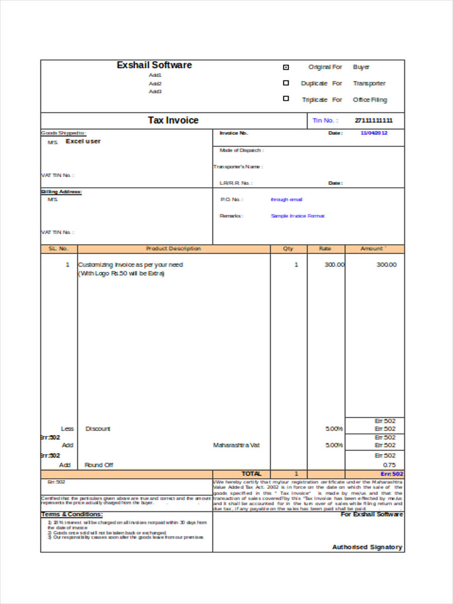 Sample Tax Invoice Excel - Invoice