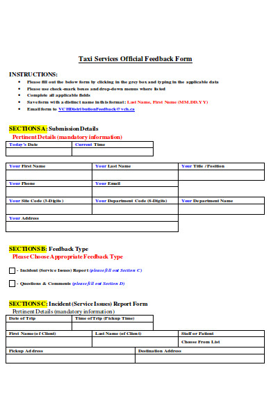 taxi services feedback form
