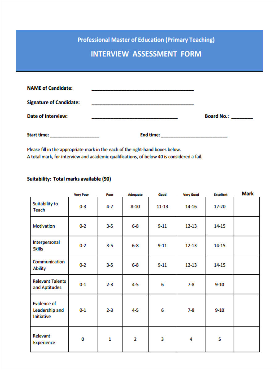 teacher interview assessment form