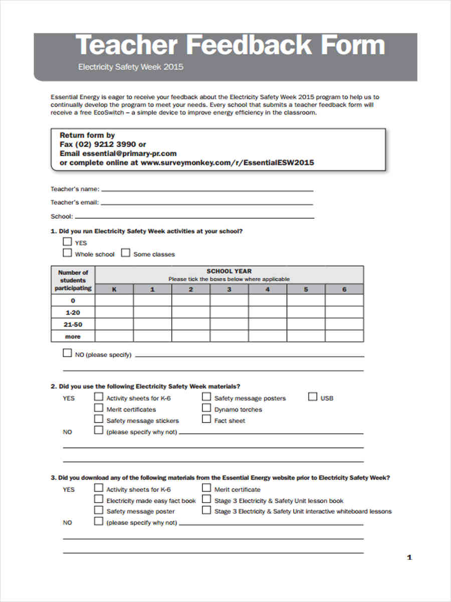teacher lesson feedback form