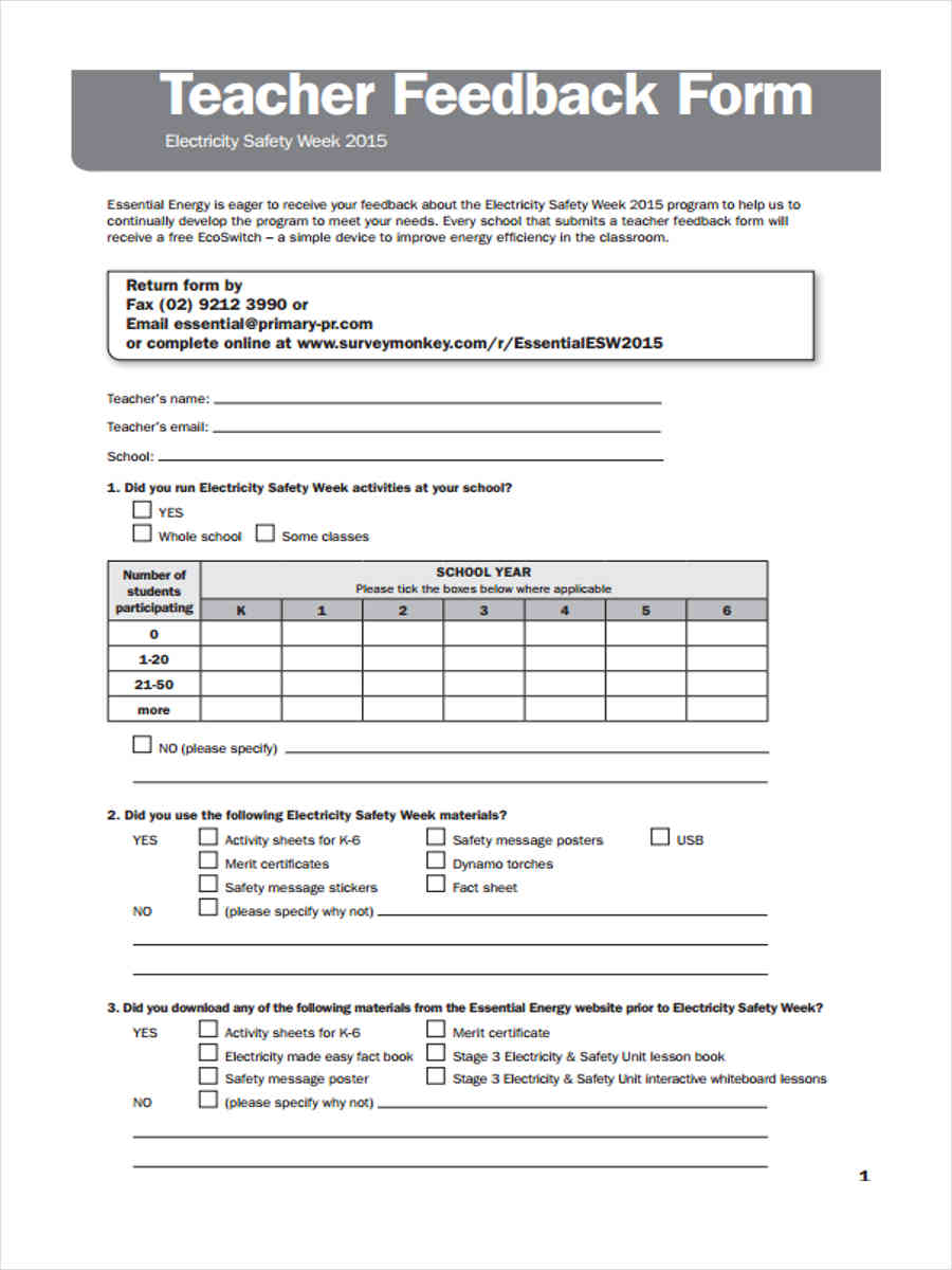 FREE 16 Teacher Feedback Form Samples In PDF Ms Word