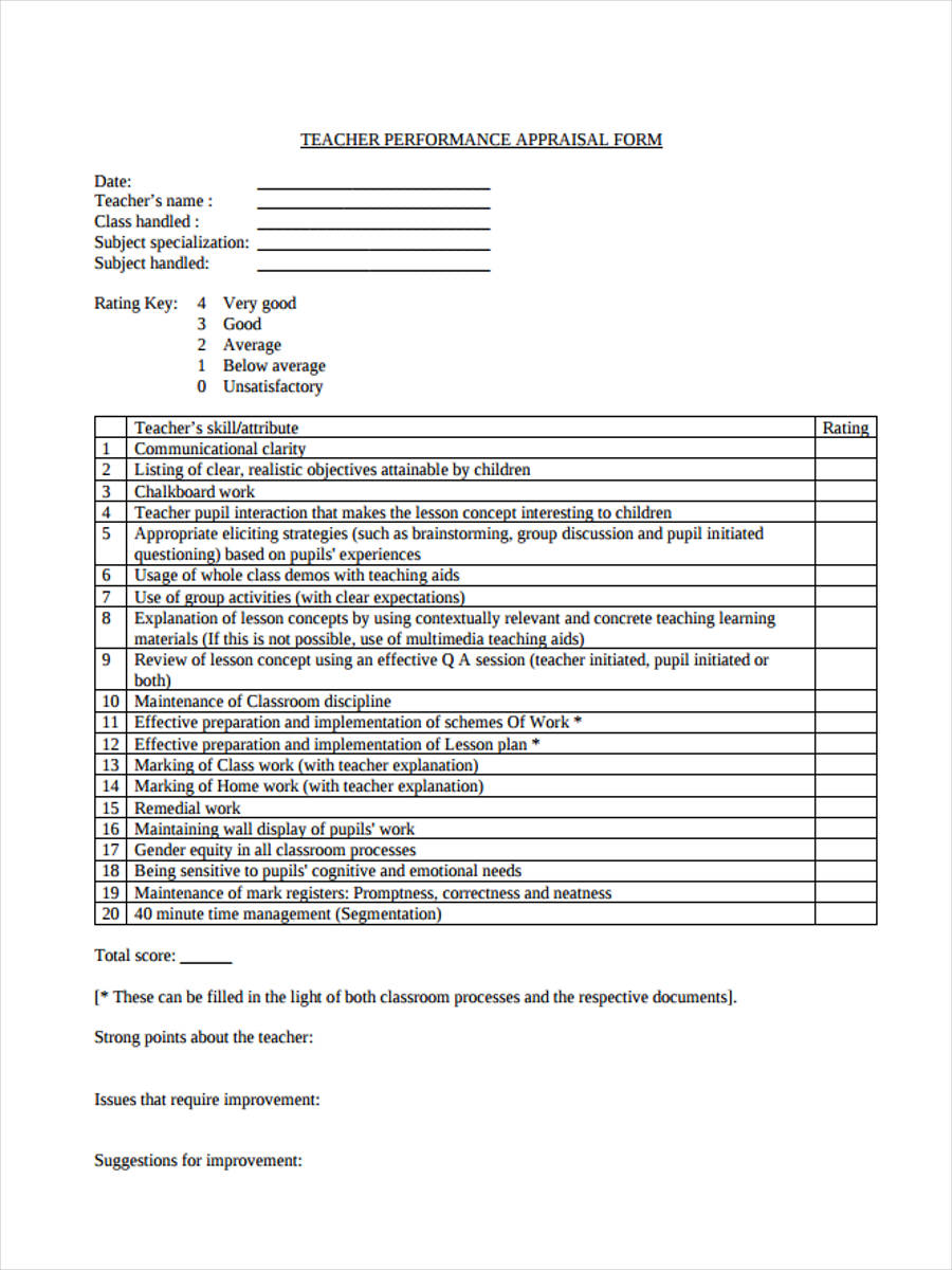 teacher performance assessment form