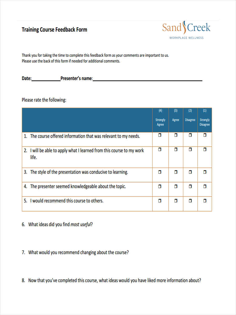 training course feedback form