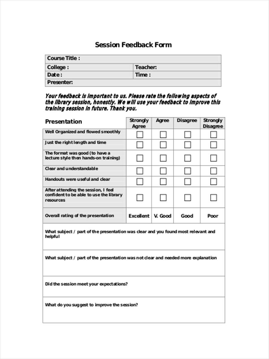training sessions feedback form