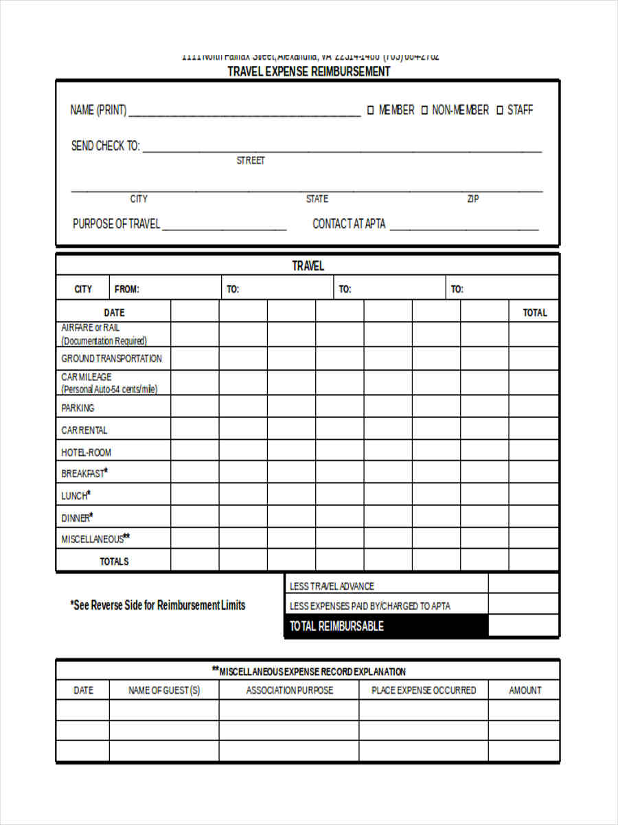 travel expense reimbursement form