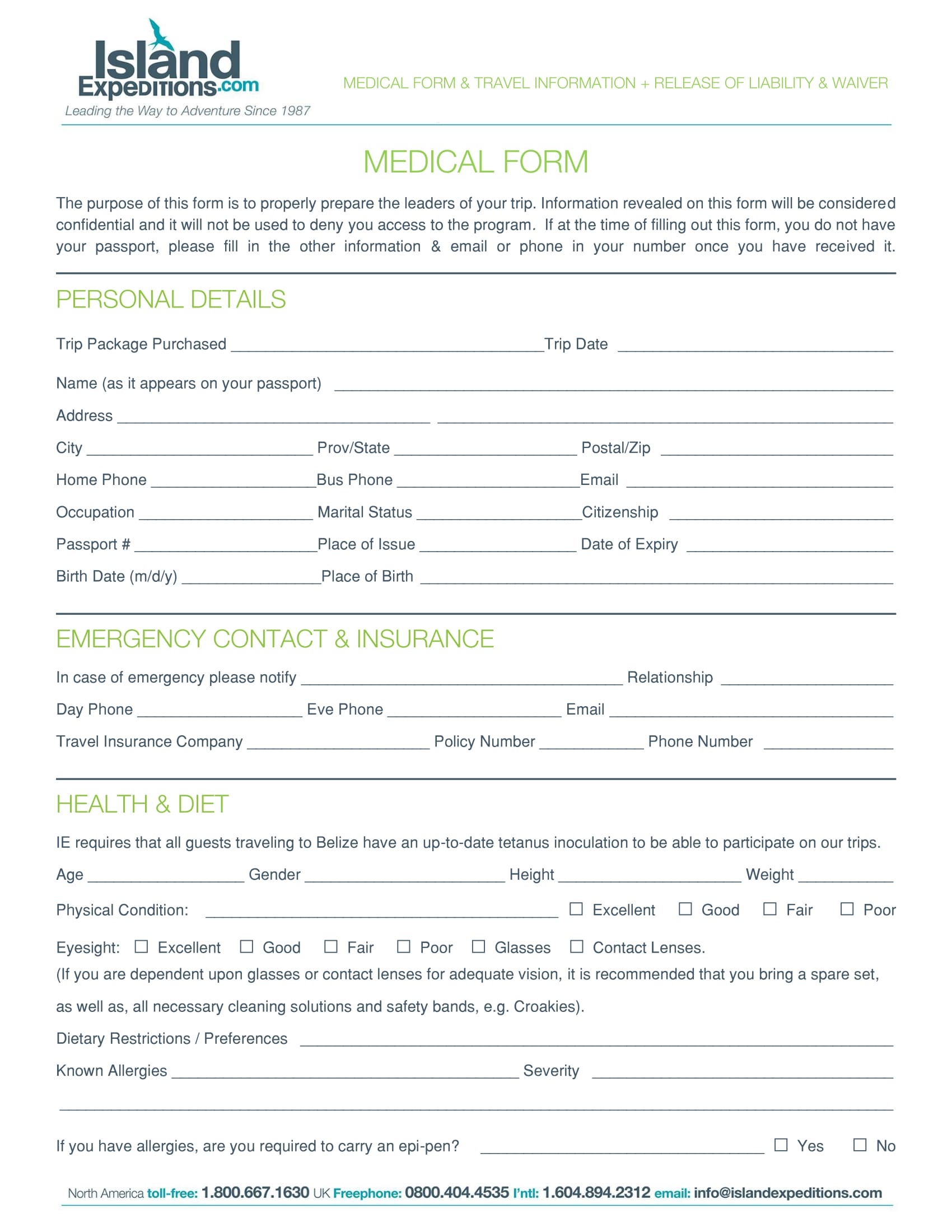 travel medical form example 1