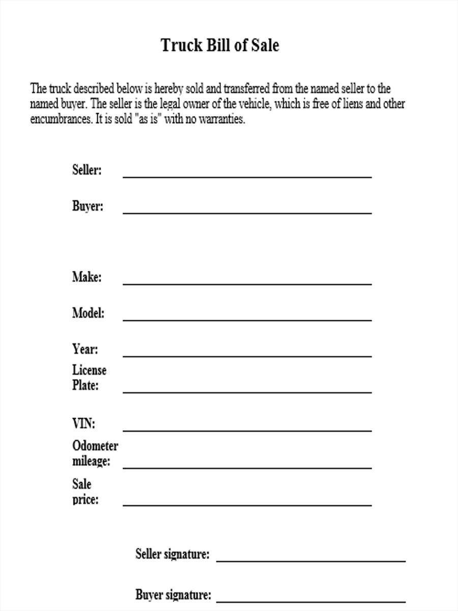 Bill Of Sale Template For Semi Truck