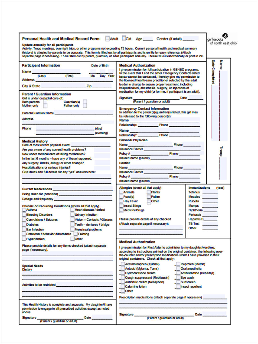 Free 9 Health Record Forms In Pdf Ms Word 5807