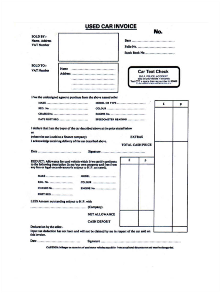 sample invoice form pdf Vehicle  WORD FREE Forms PDF 5 Invoice  in