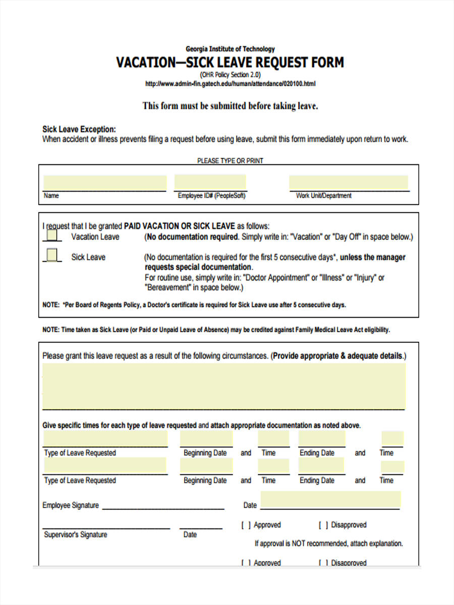 Sample Of Vacation Leave Request Letter