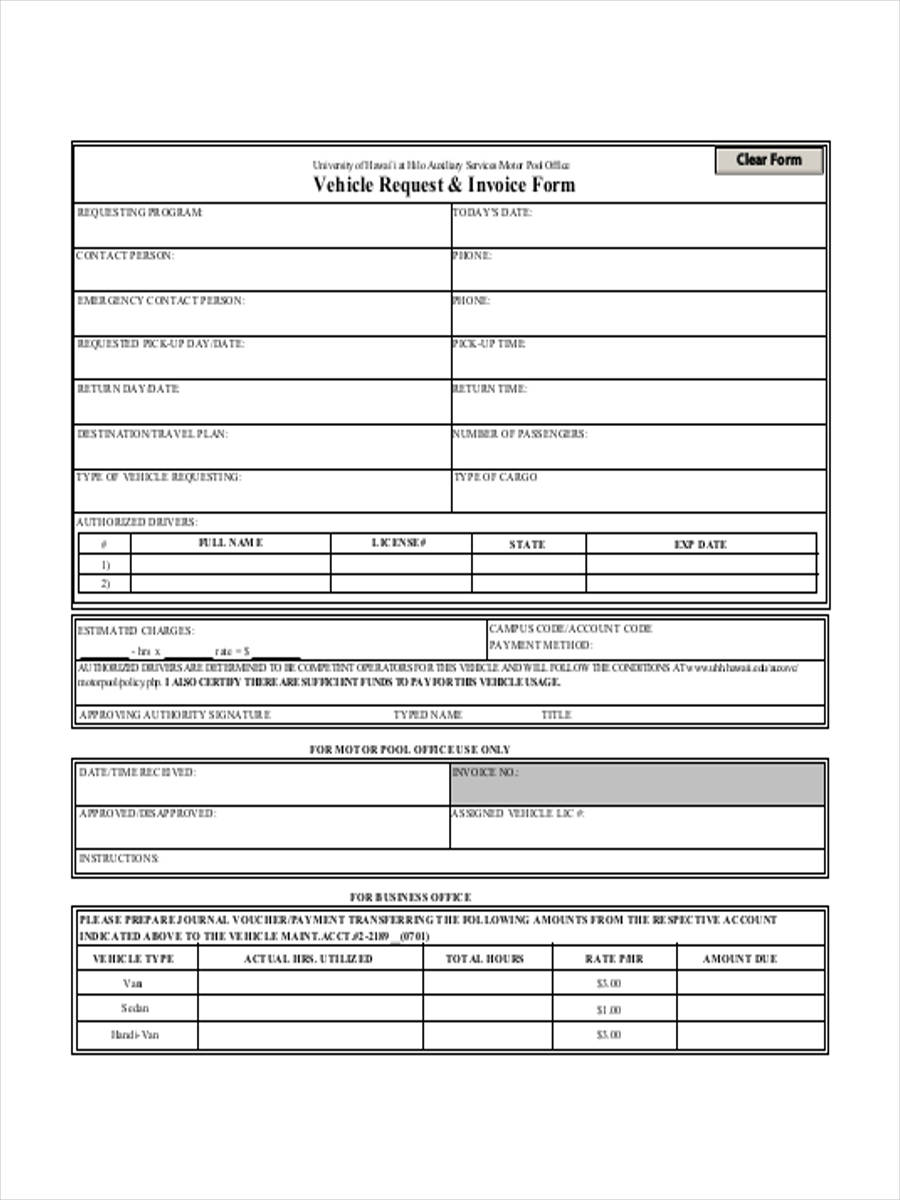 vehicle request invoice example