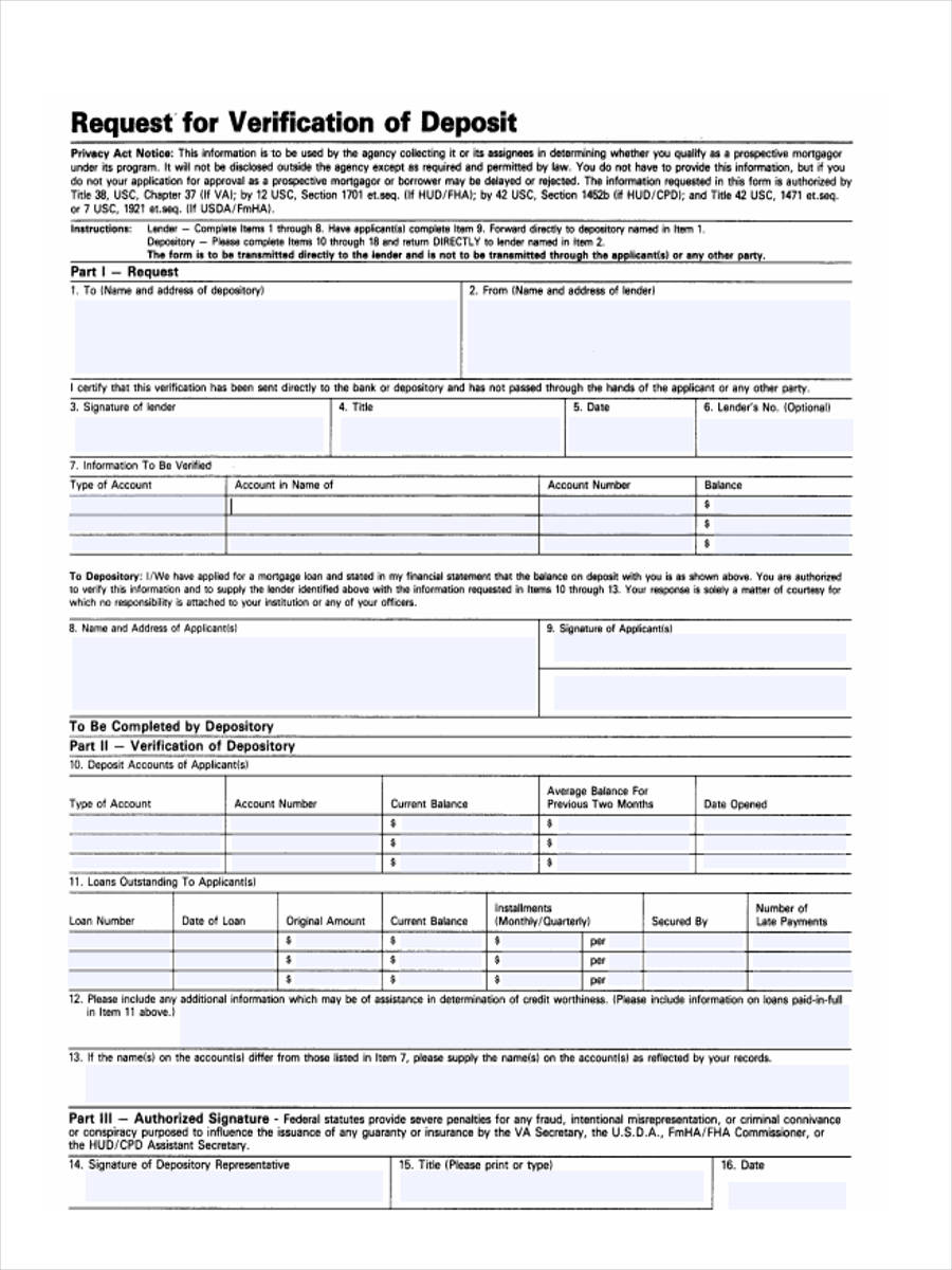 verification of deposit form