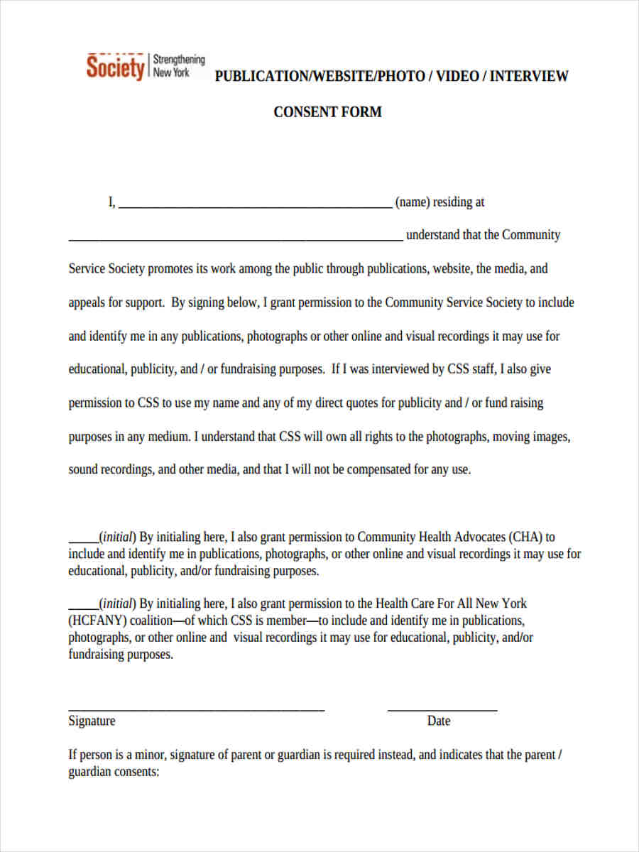 Sample consent form for research