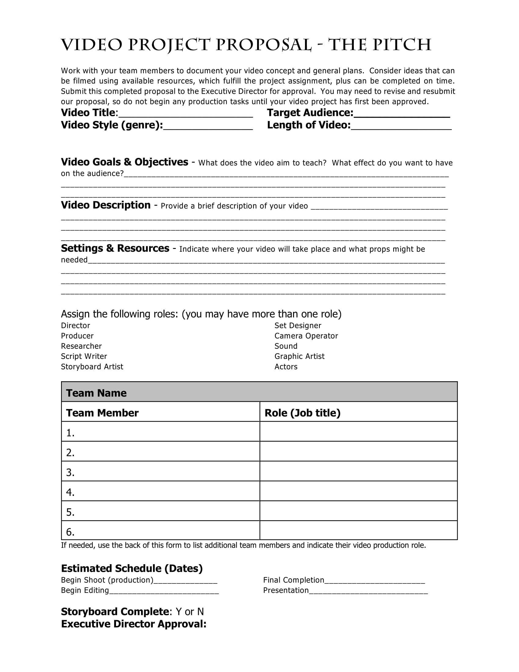 video project proposal form 1