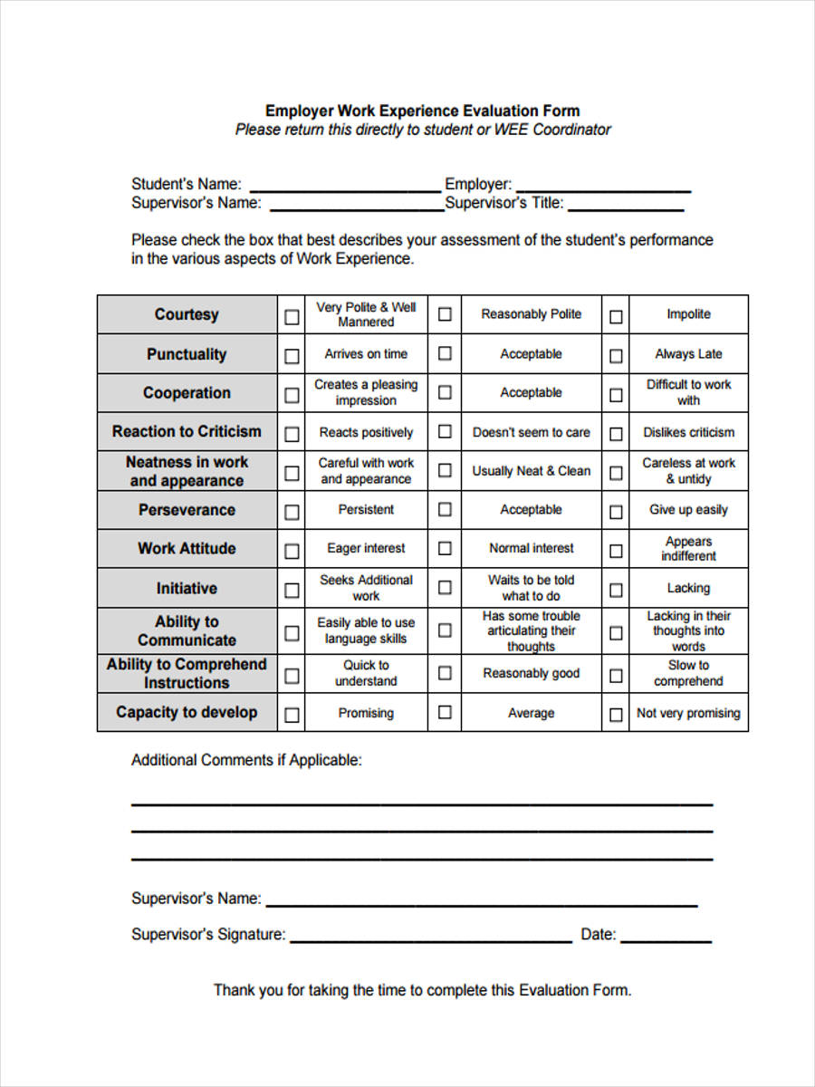 work experience appraisal form1