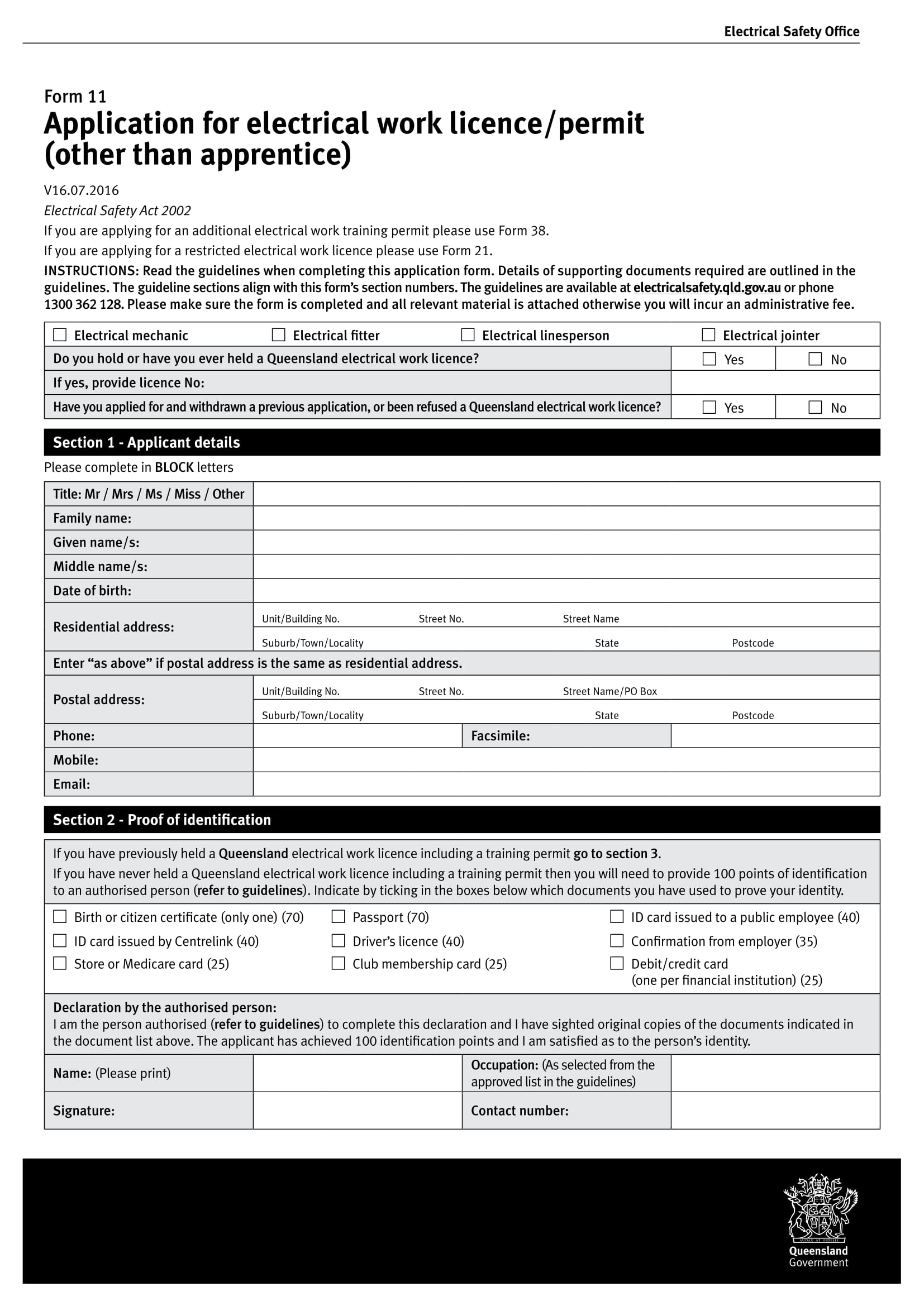 work licence application form 1
