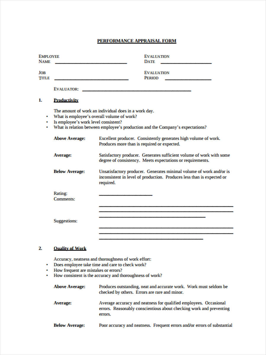 work performance appraisal form