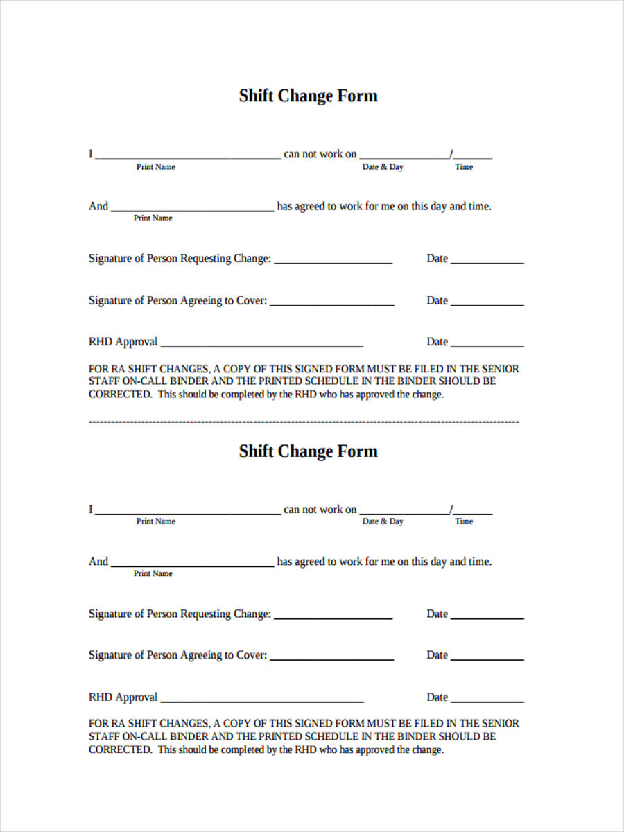 Free 6 shift change forms in pdf ms word