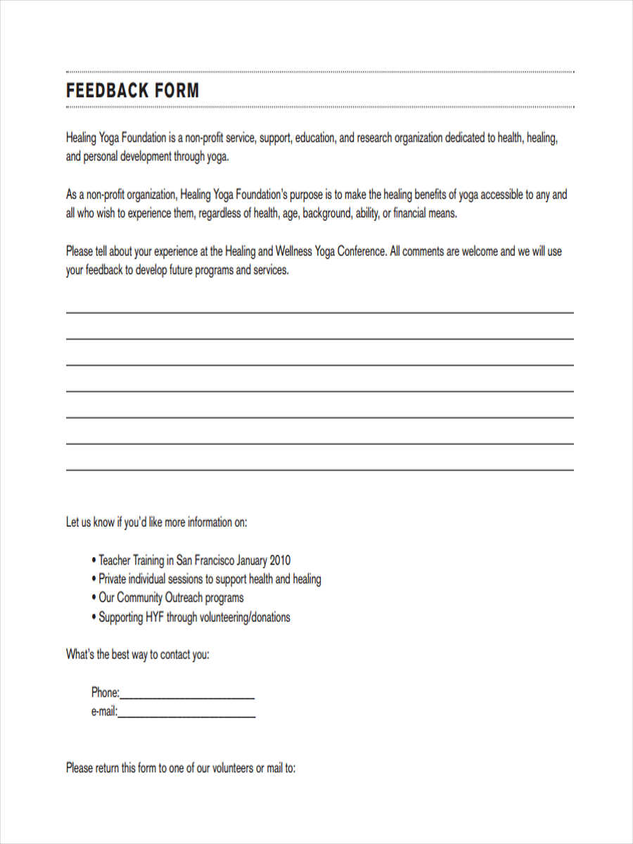 yoga teacher feedback form